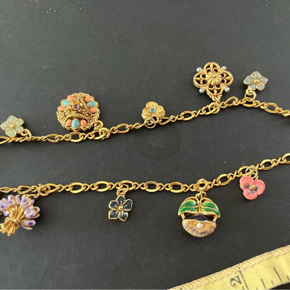 Vintage Joan Rivers Victorian Language of Flowers Necklace with Colorful Charms - Picture 7 of 11